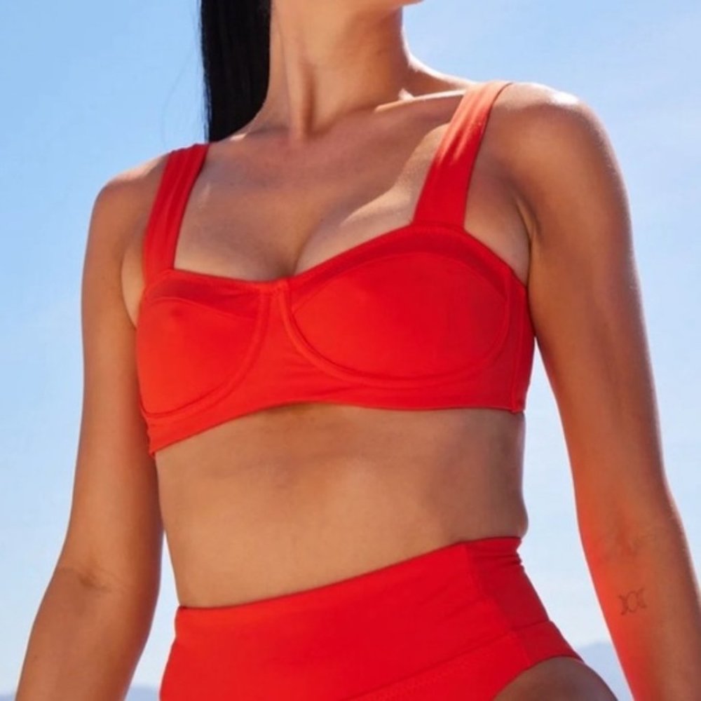 Knix Red Orange Bikini Set (Balcony Top + HR Bottom)